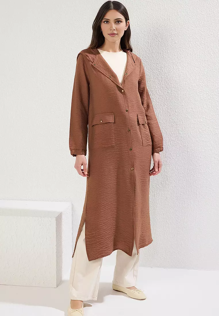 Hooded Pocket Detailed Snap Closure Cardigan