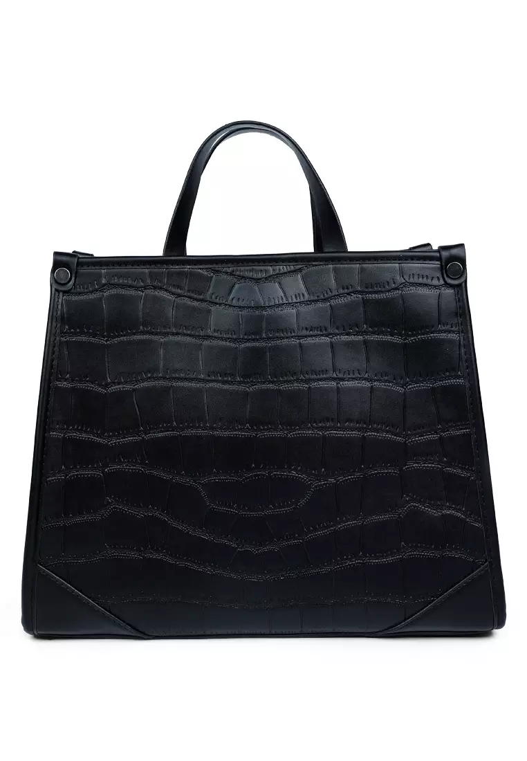 Buy London Rag Croco Faux Leather Hand Bag in Black 2024 Online ...