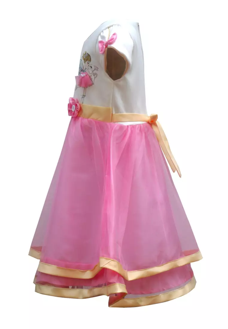 Two Mix Dress Anak Pesta Perempuan Cantik usia 1-12 Tahun Bahan Kaos Scuba dan Satin 4213 PINK