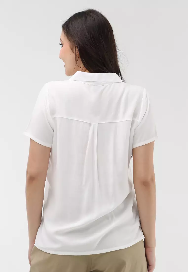 Woven Plain Rayon Short Sleeves Blouse