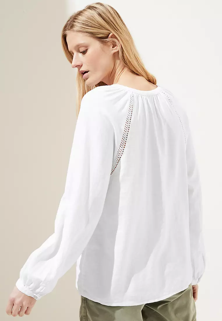 Linen Rich Collarless Blouse