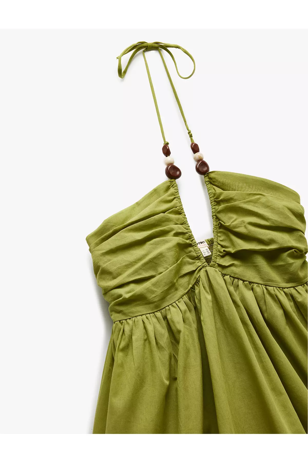 Cotton Beaded Detail Strappy Halter Neck Mini Beach Dress