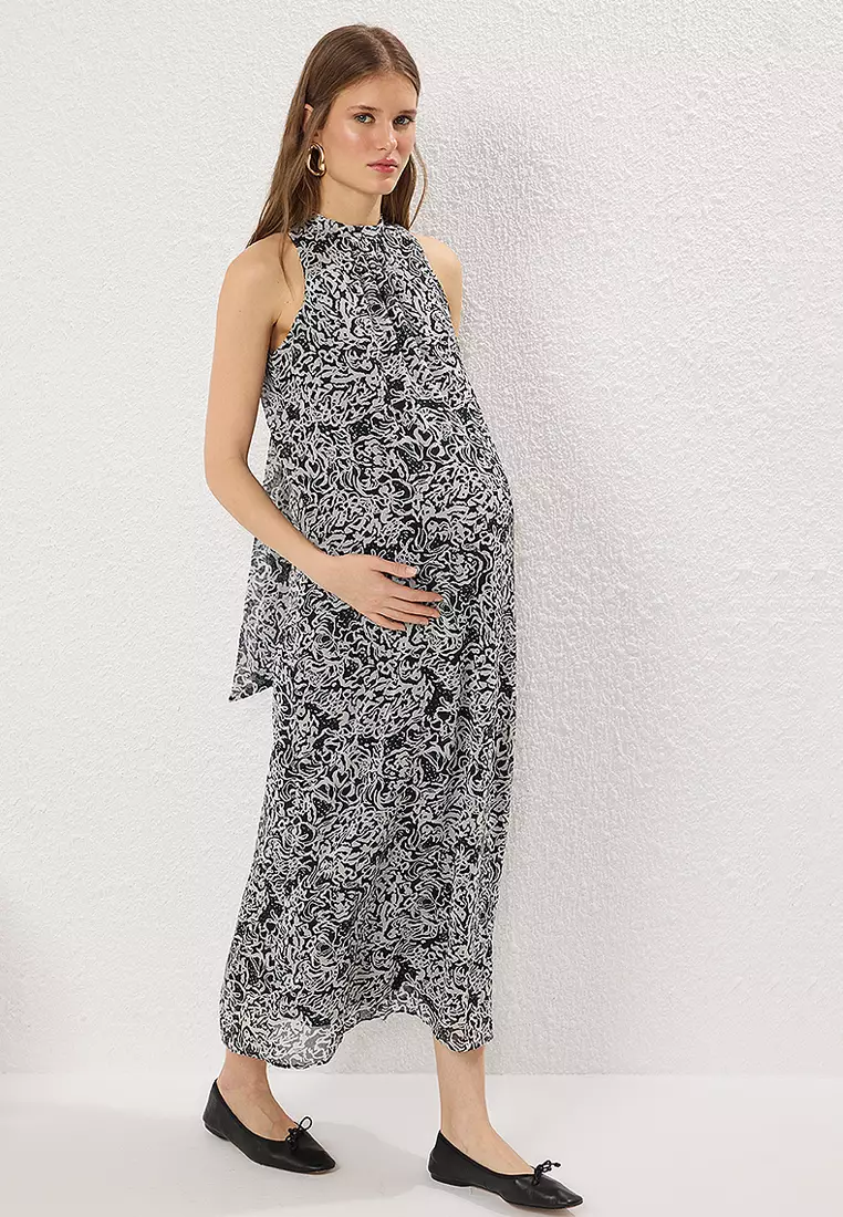 Black Abstract Patterned Maxi Woven Dress