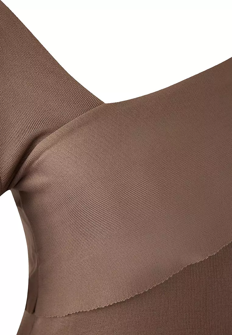 Mink Asymmetric Collar Body Hugging Slim Knitwear Sweater Tbbaw24An00018