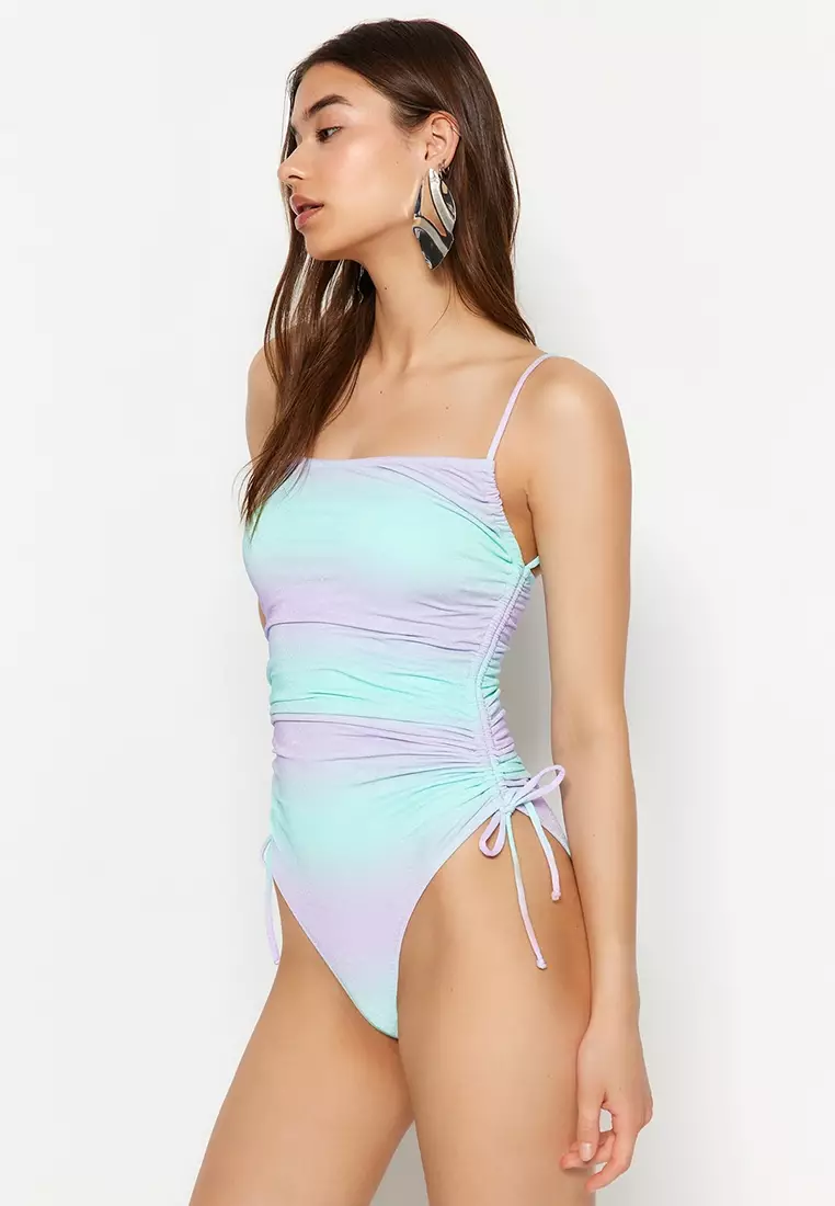 Gradient Patterned Draped Swimsuit