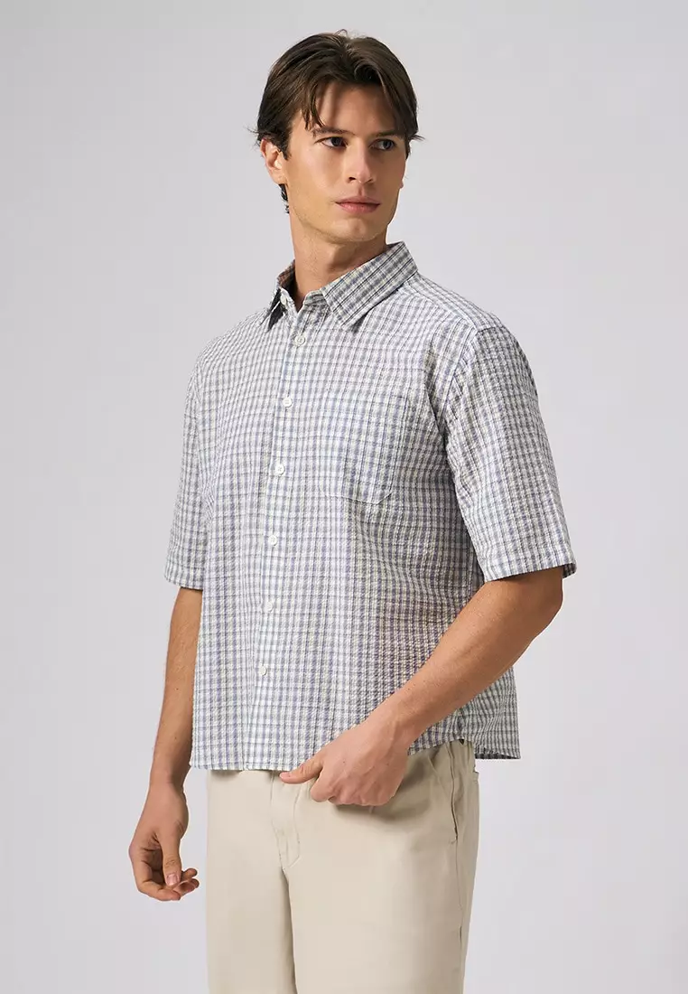 Seersucker Checkered Short Sleeve Shirt