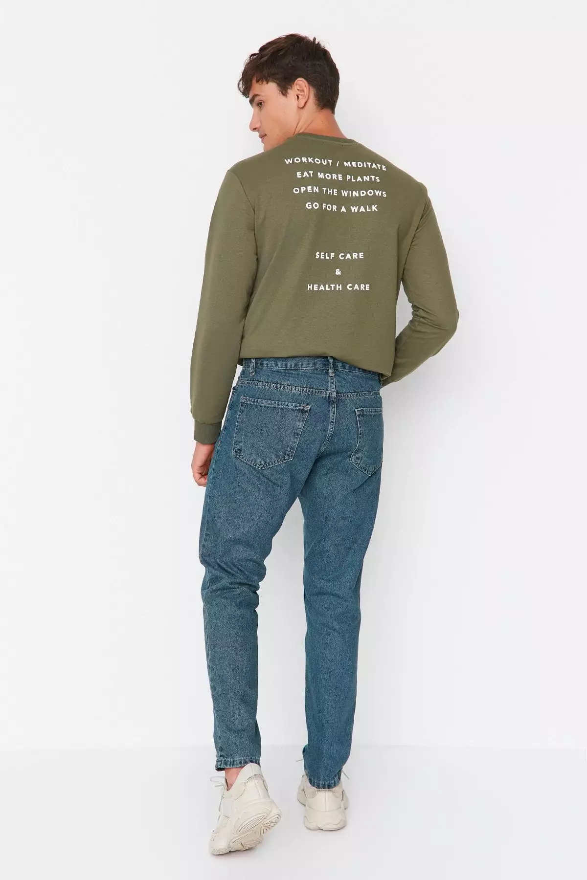 Navy Blue Green Antique Look 100% Cotton Relax Fit Boyfriend Jeans TMNAW23JE00043