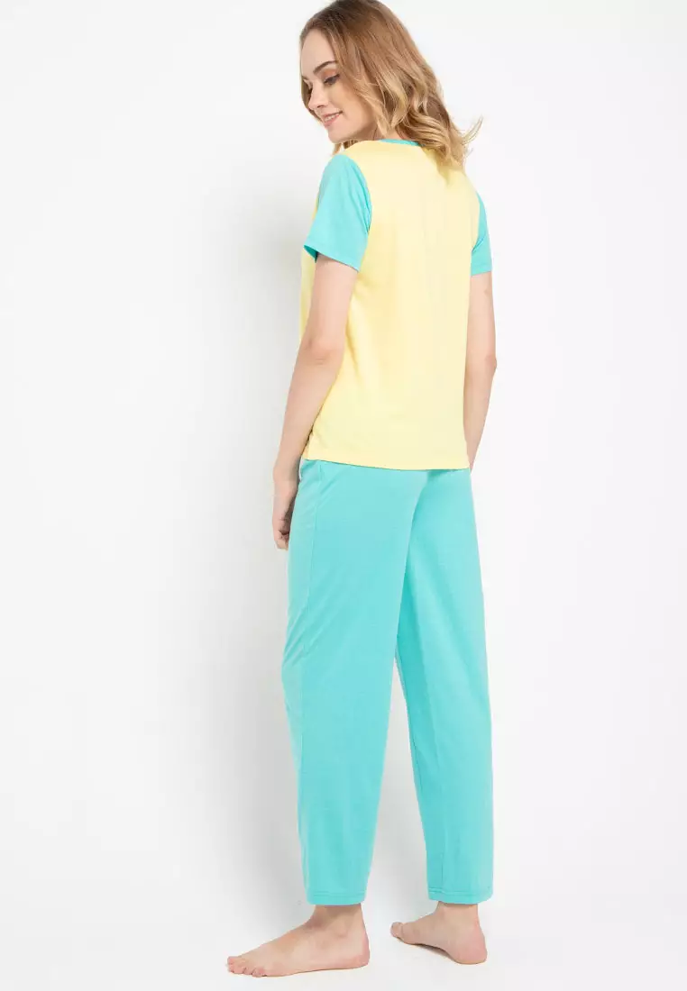 Pyjama Short Sleeve Long Pants Bordir Cupcakes Sleepwear