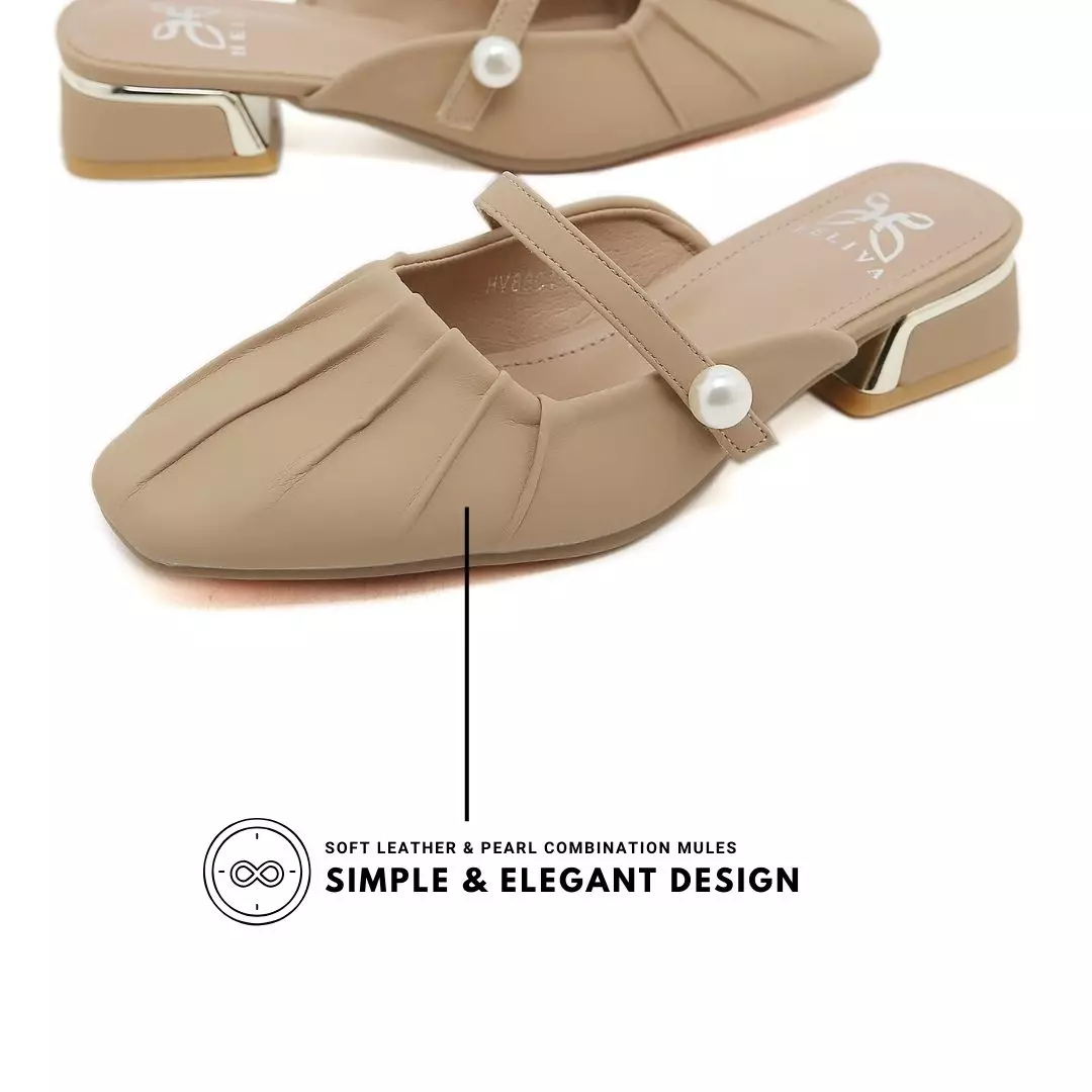 Heliva Aurel Classic Pleated Mules with Minimalist Strap and Statement Pearl Charm HV8801