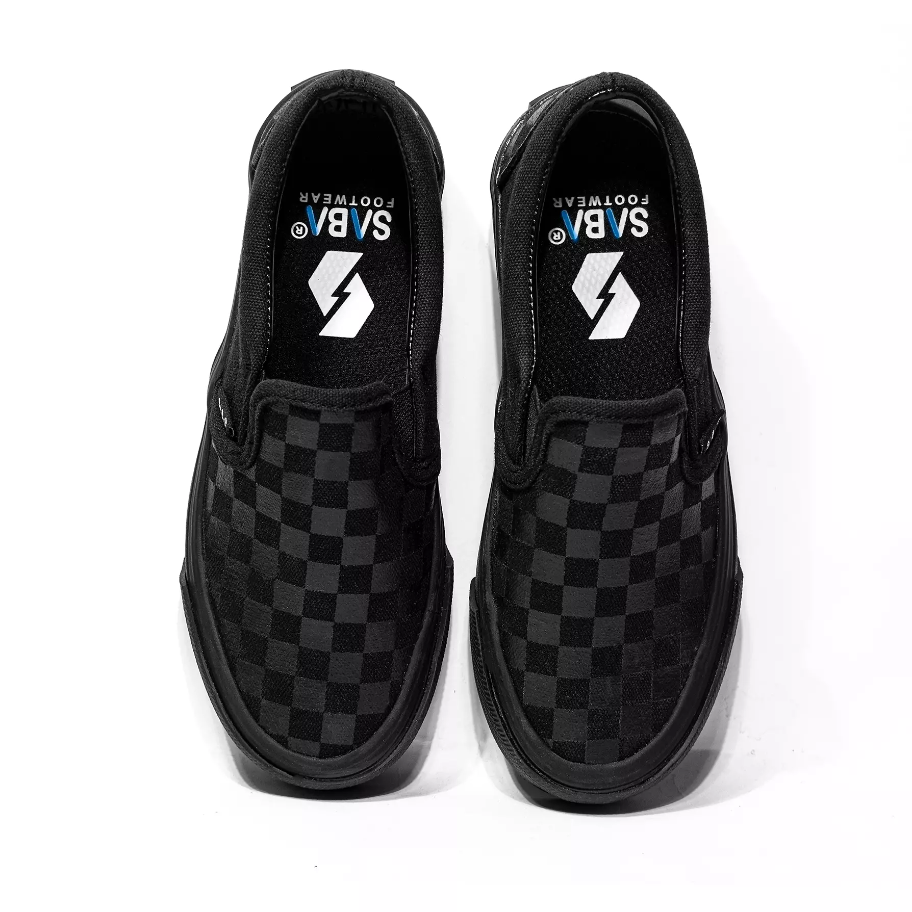 SABA Checkerboard Slip On All Black  - Sepatu Sneakers Casual Pria Wanita