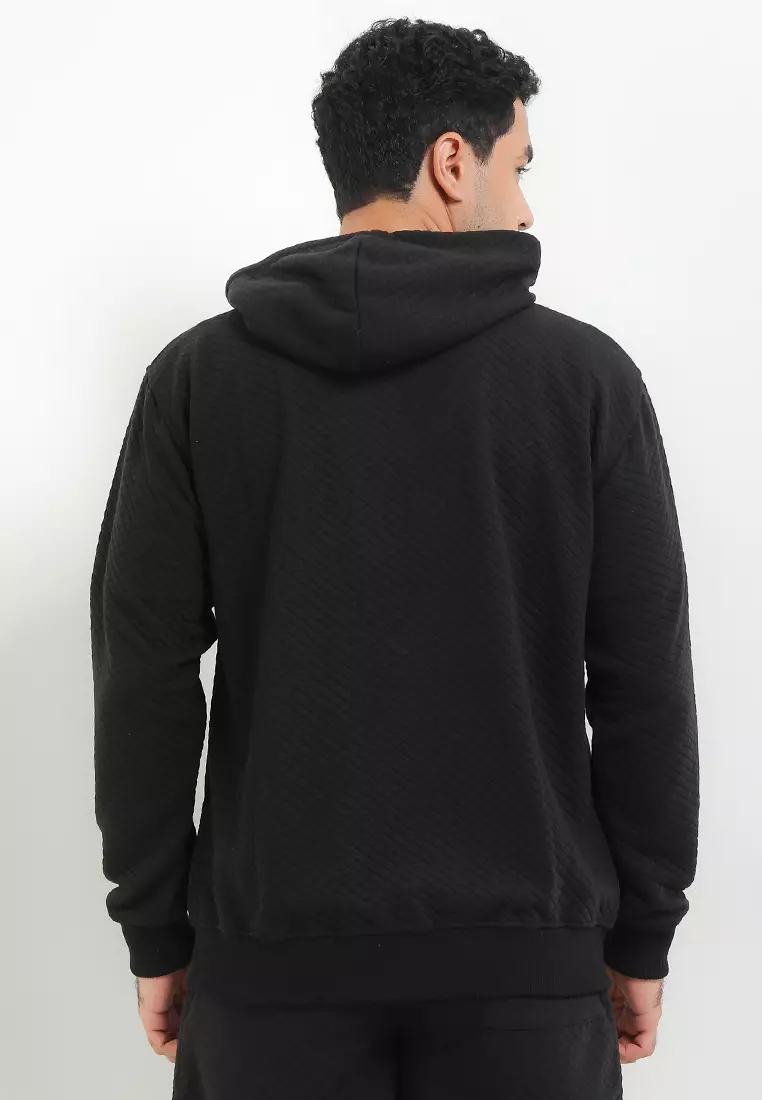 SYZLO Setelan Hoodie Comfy  Diamond Cotton Fleece Atasan Dan Bawahan Boardshort 1 Stel - Black