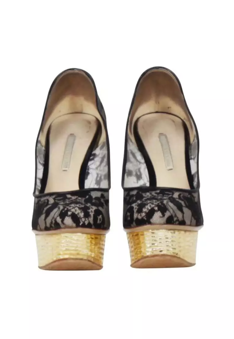 Gold cheap mesh pumps