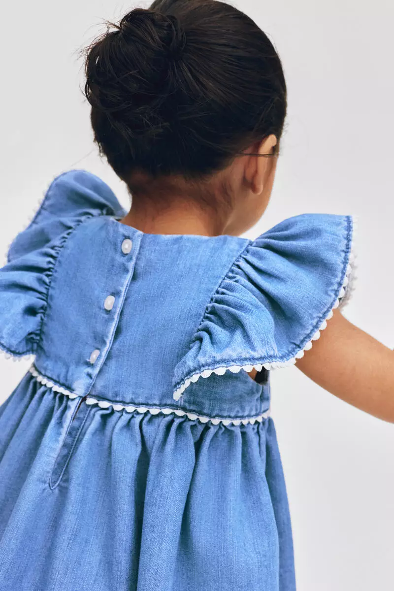Embroidery-detail denim dress