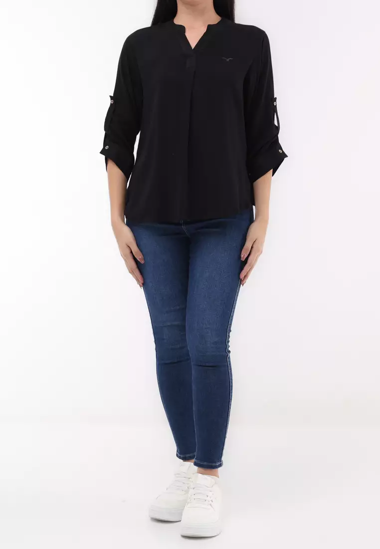 Plain Single Bold Twill 3/4 Blouse