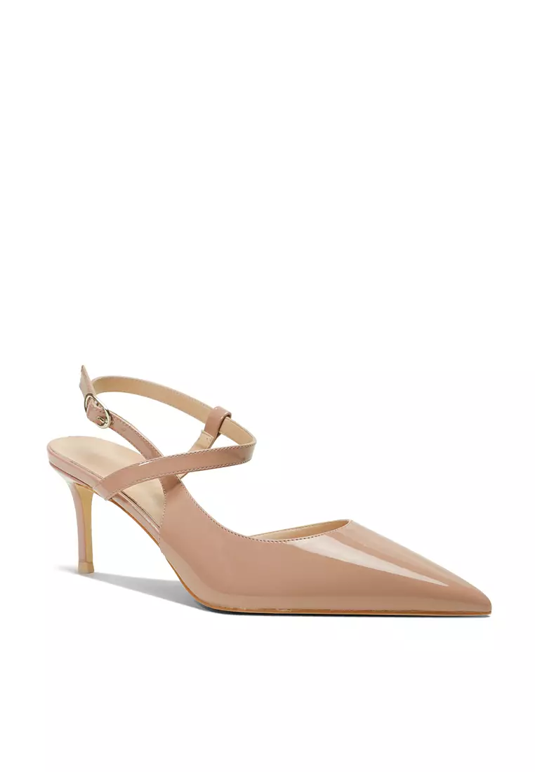 6CM Patent Leather Pointed Slingback Mid Heels HZL279