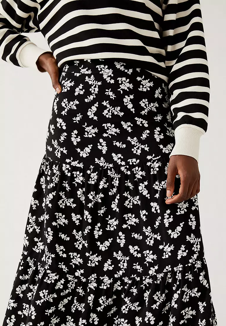 Printed Midaxi Tiered Skirt