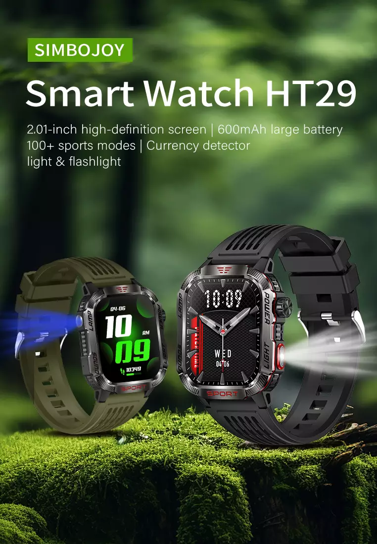 Smart Watch HT29 2.01 HD Large Screen Flashlight Compass function Health Monitoring Jam Pintar green