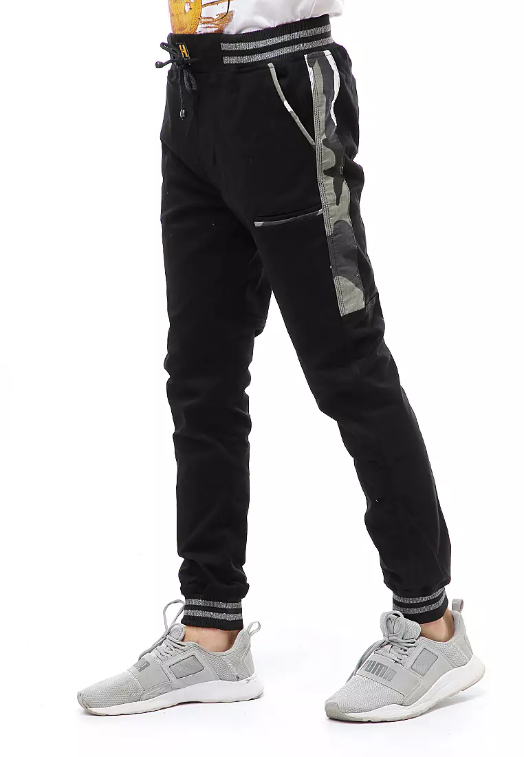 Locko Long Pants Celana Jogger Pria List Army Material Cotton Twill ORIGINAL - Black