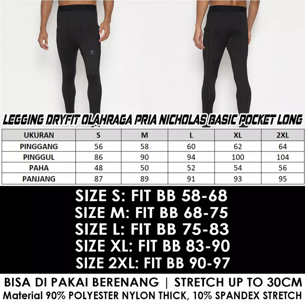 Fitwear - Legging Baselayer Dryfit Pria NICHOLAS BASIC POCKET LONG - BLACK