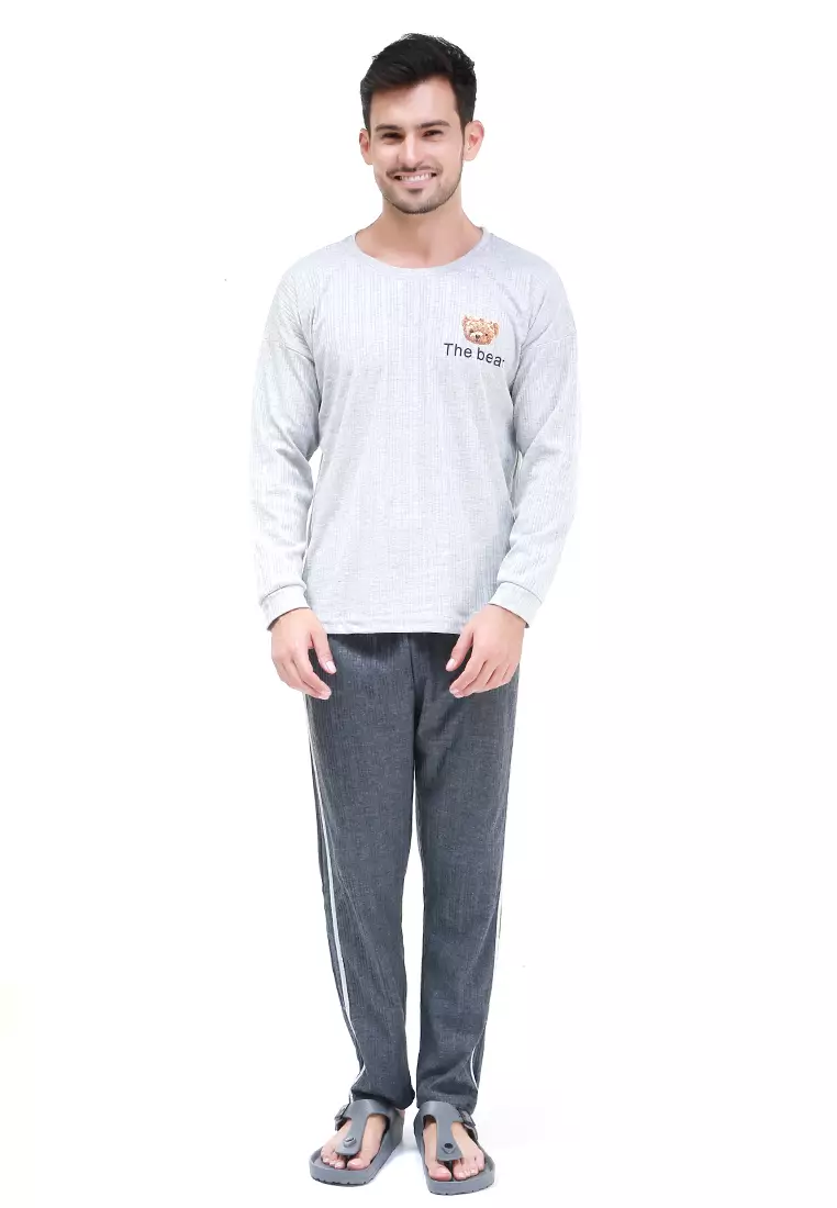 Klicin Setelan Baju Tidur Piyama Pria Bear One Set Sleepwear Pajamas Material Fabric ORIGINAL