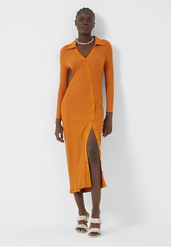 French Connection orange Reina Ribbed Jersey Midi Dress C6823AAB986CCAGS_1