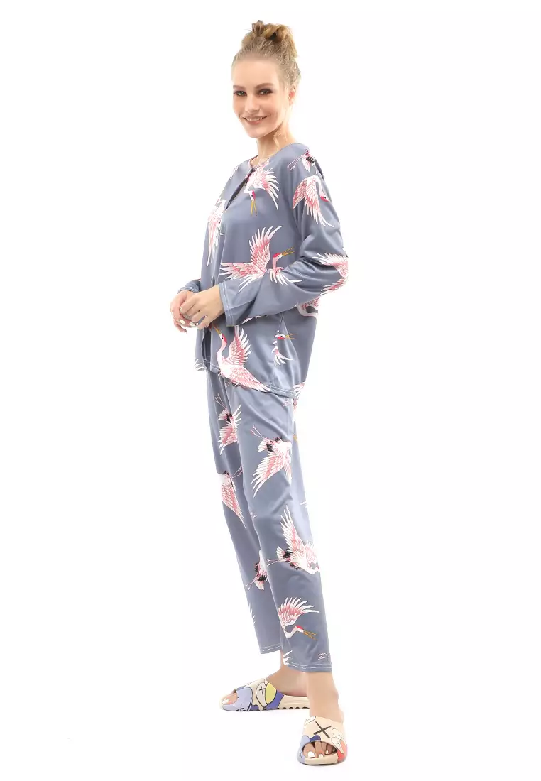 Vance Setelan Piyama Baju Tidur Wanita Lengan Panjang Bango Motive Material Cotton ORIGINAL - Dark Gray