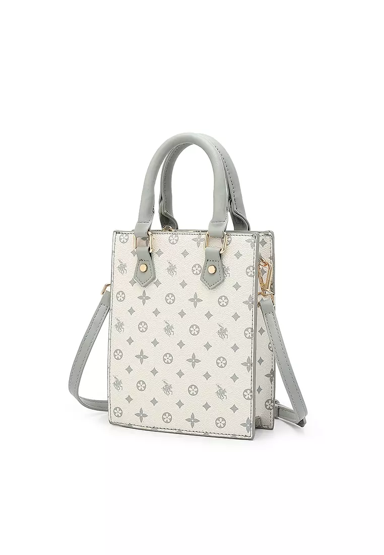 Women's Monogram Top Handle Bag / Sling Bag / Crossbody Bag (Tas Selempang / Tas Tangan) - Abu-Abu