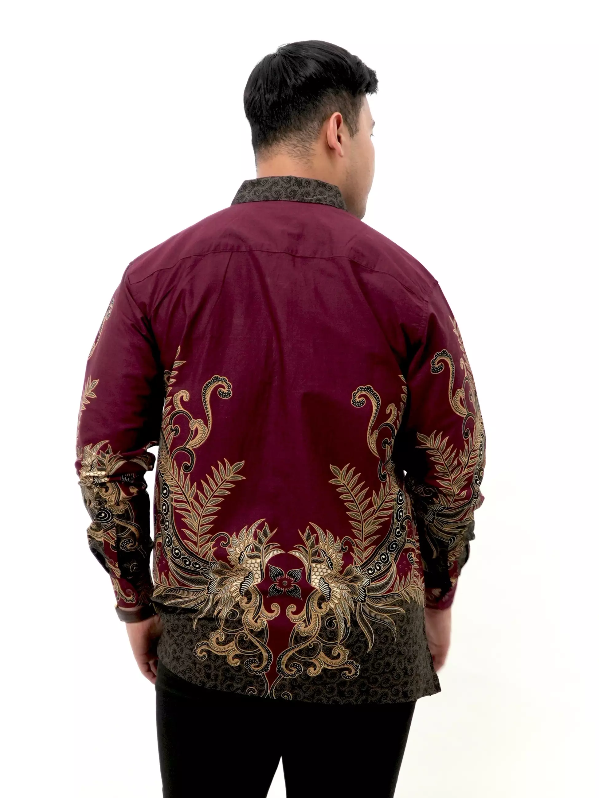 Kemeja Batik Lengan Panjang Maroon Cokelat 16772