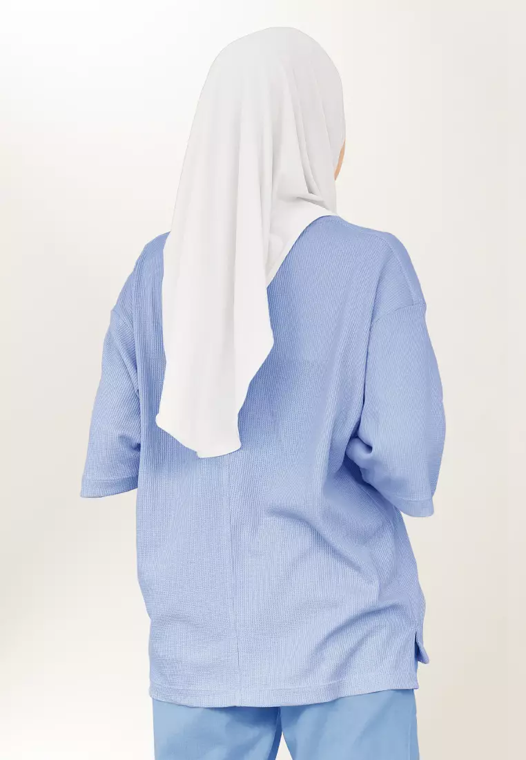 Zelena - Waffle Tshirt Basic | Kaos Waffle | Atasan Casual Sporty - Placid Blue