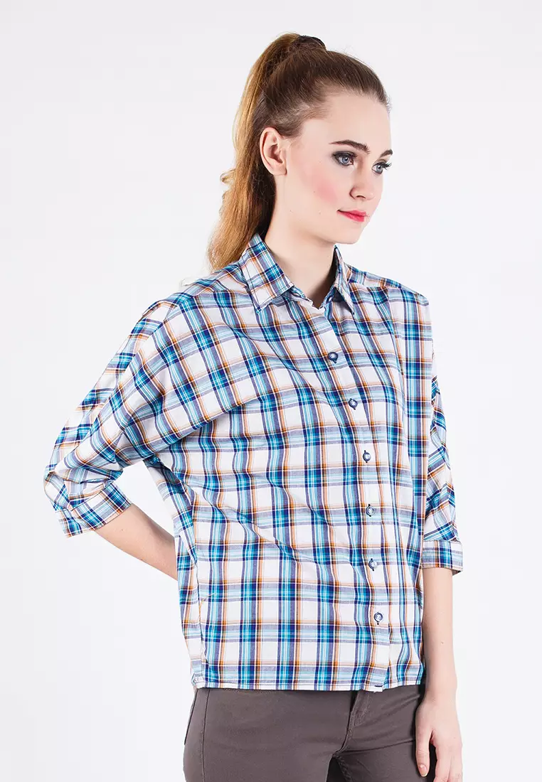 LGS - Slim Fit - Ladies Shirt - Blue/Gray - Long Sleeve