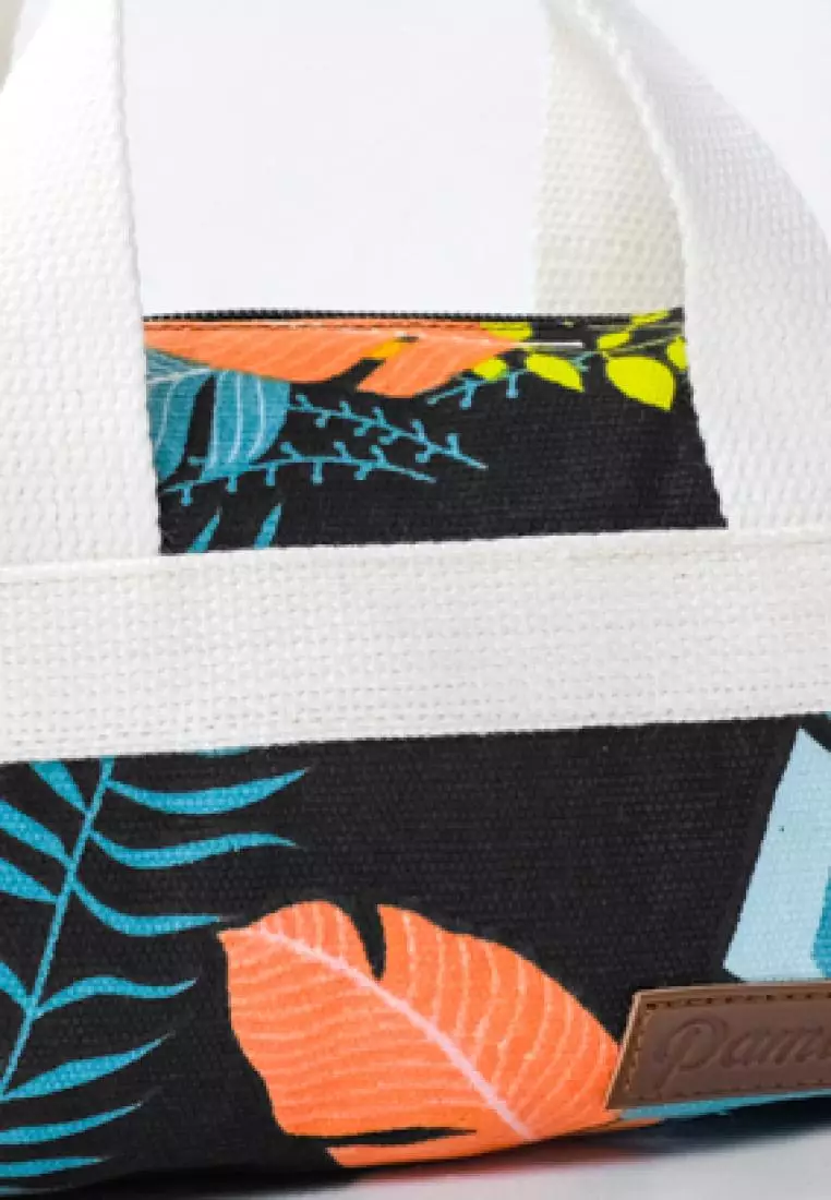 Pamole Pouch Kosmetik Bahan Kanvas Penutup Resleting - PMU Black Leaf