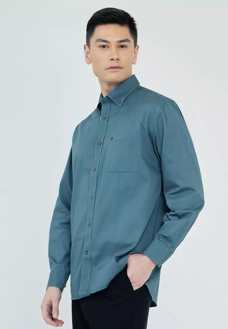 Button Down Twill Casual Long Sleeve Shirt