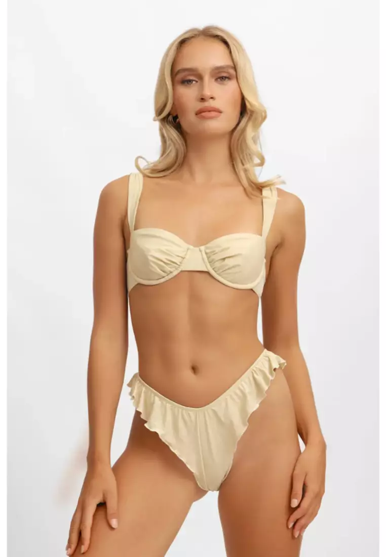 Elsie Ruffled Cheeky Bikini Bottoms / Champagne Shimmer
