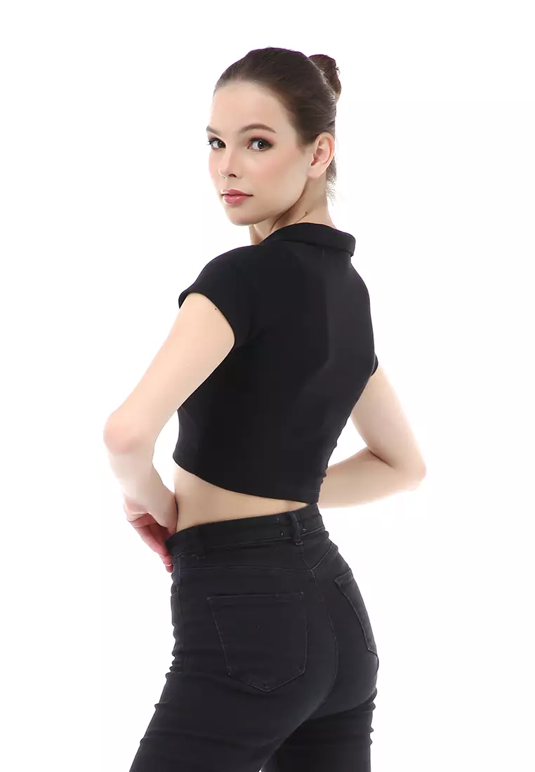 Cerise Crop Top Kaos Pendek Wanita T-Shirt Short Sleeve Plain Motive Material Cotton ORIGINAL - Black