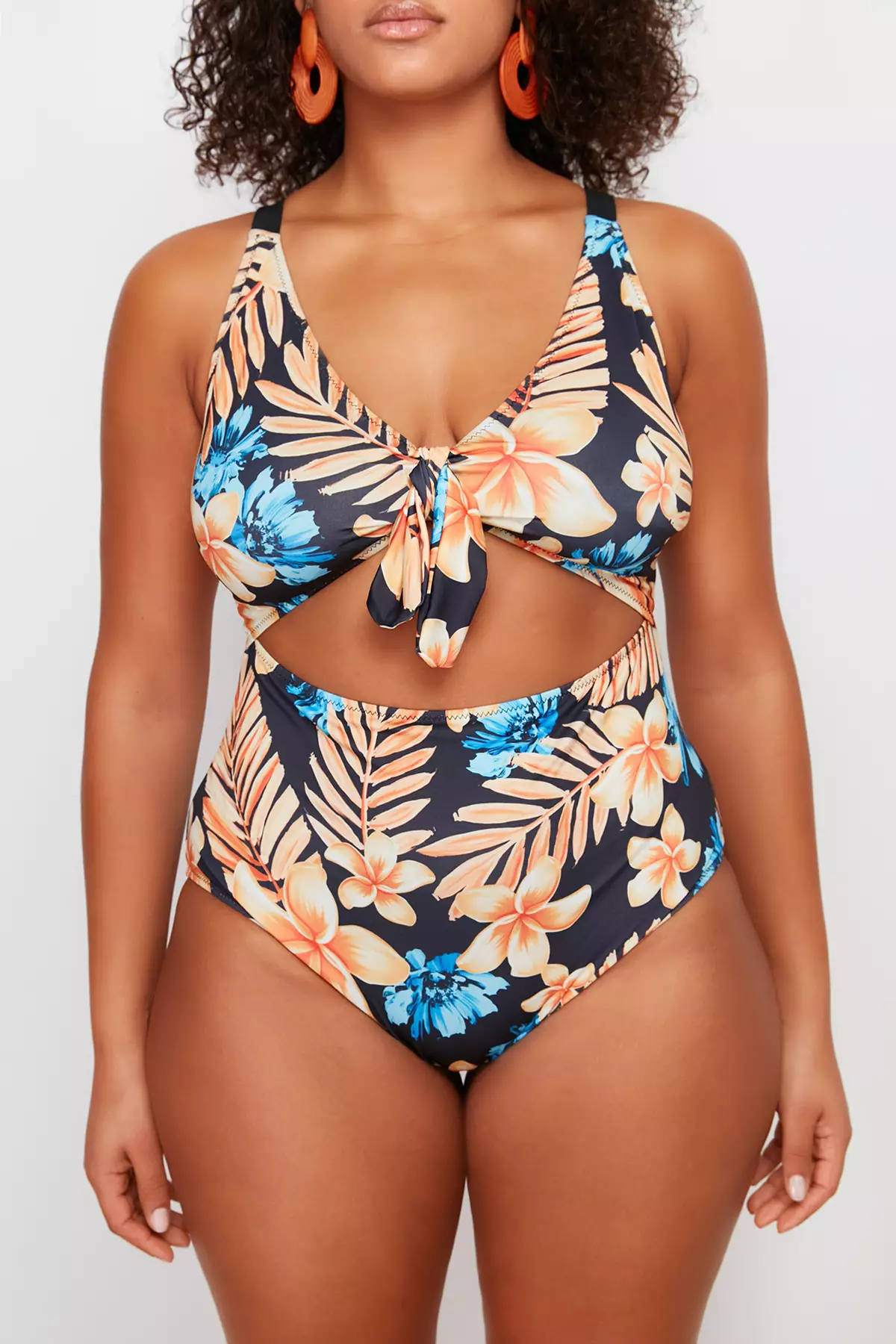 Blue Tropical Plus Size Swimsuit