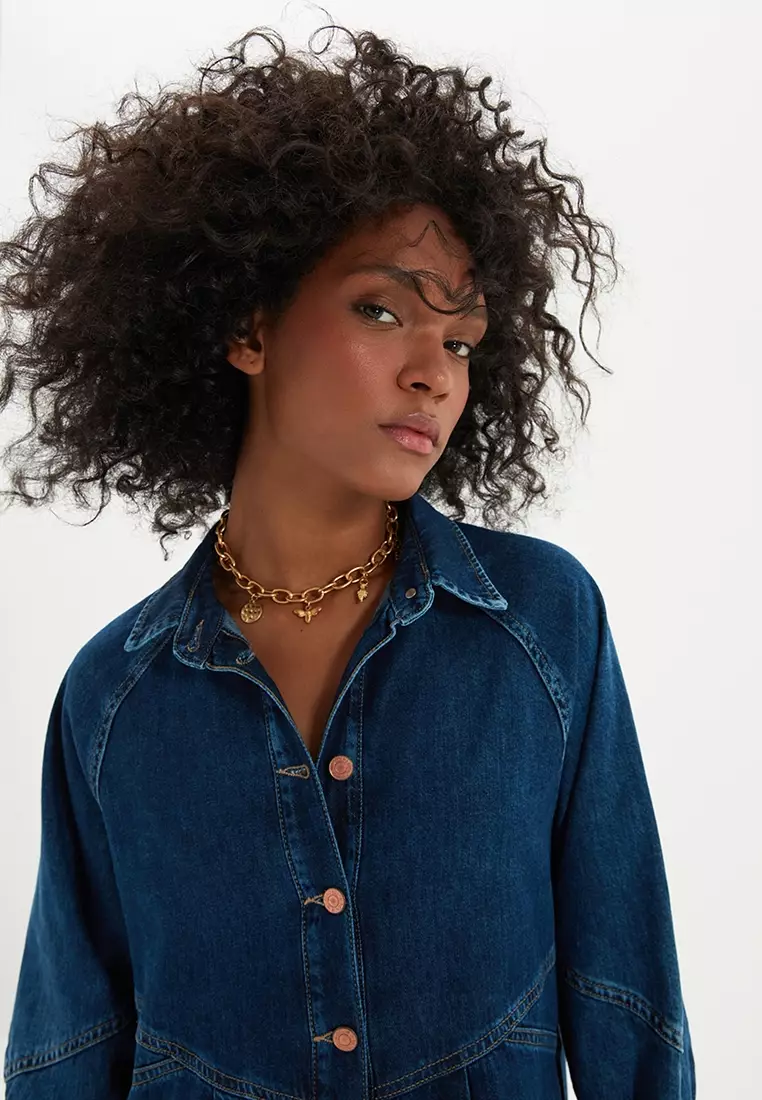 Oversized Denim Dress with Stitching Detail