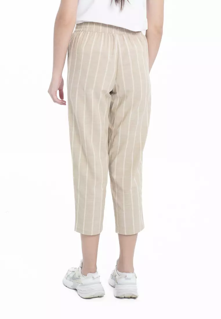 Ladies' Drawstring Pants with Linen Texture