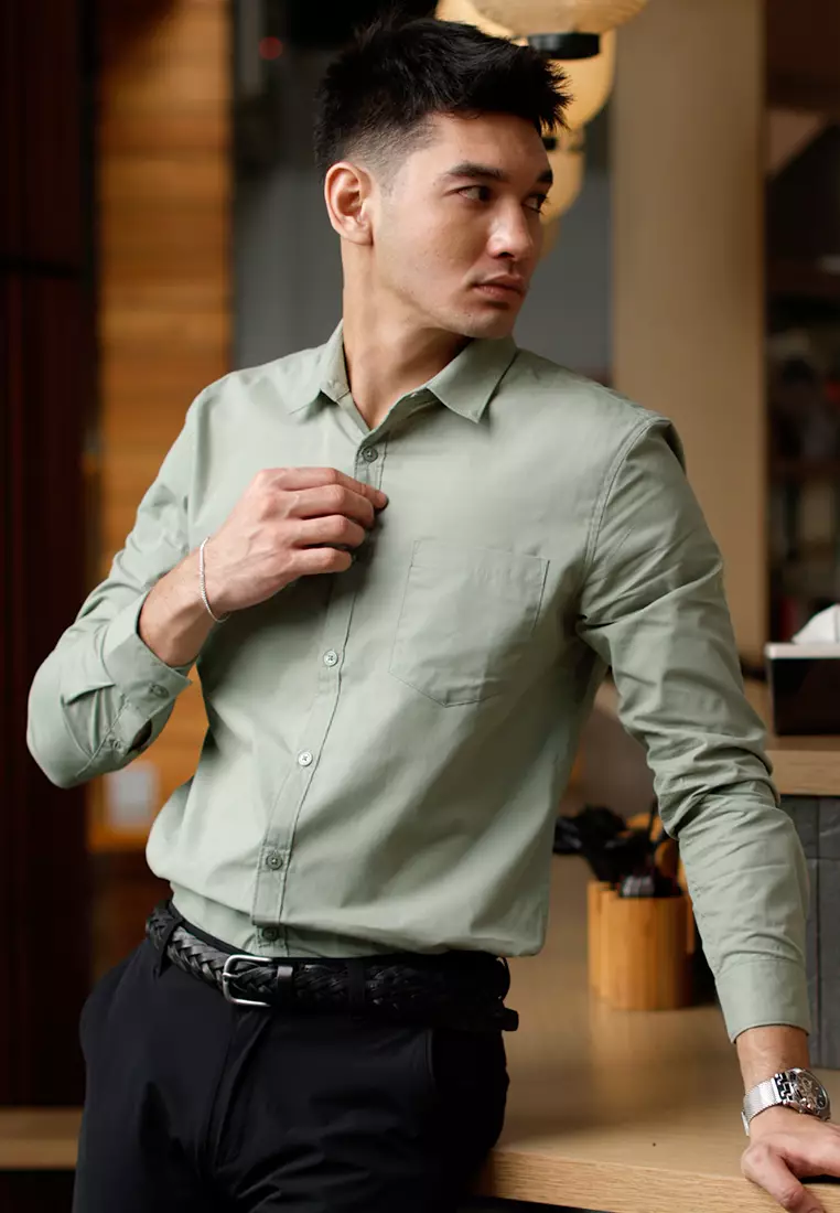 Oxcon Long Sleeve Business Shirt soft cotton Sage