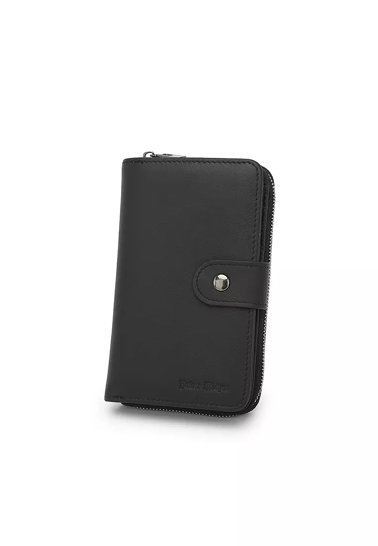 Unisex Genuine Leather RFID Blocking Wallet - Black