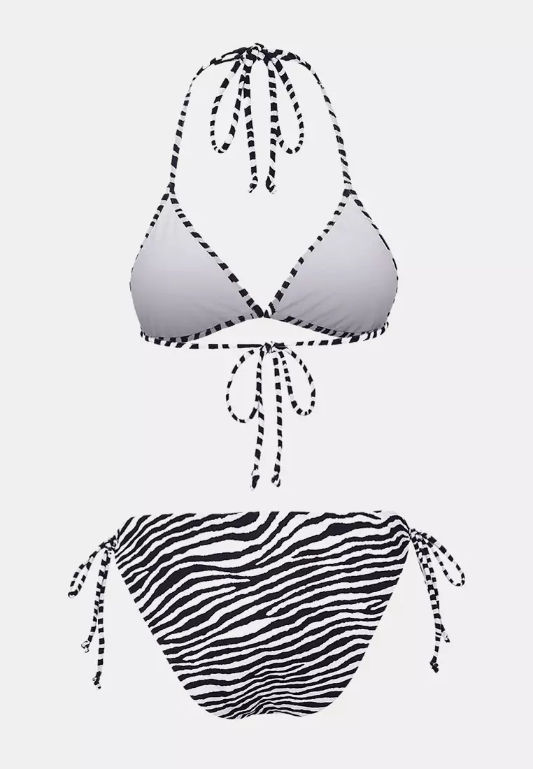 Zebra Patterned Triangle Brazilian Cupless Bikini Set Tbess25Bt00160