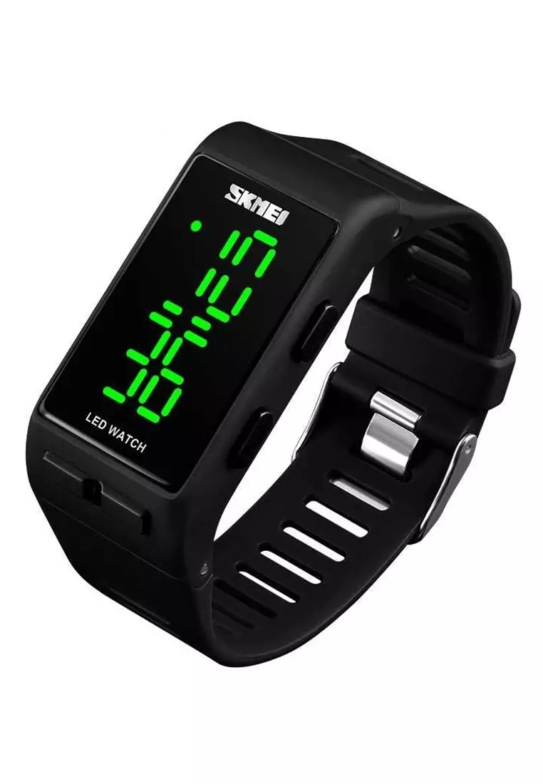 Jam Tangan Digital Sporty LED Waterproof 30m Strap Tali Material PU JU08 ORIGINAL