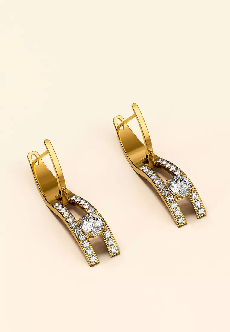 Throne Sparkling Zirconia Latch Back Earrings-Gold