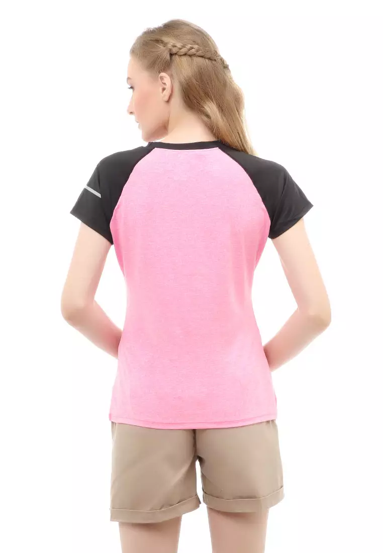 Wish Kaos Sport Wanita Lengan Pendek Model Salur Material Polyester ORIGINAL - Pink