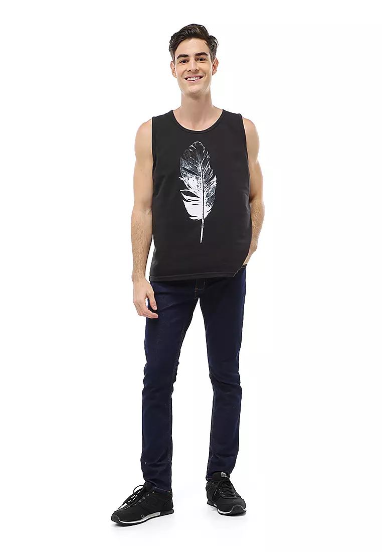 Agies Pakaian Dalam Pria Tank Top Singlet Goose feather Motive Material Cotton ORIGINAL - Black