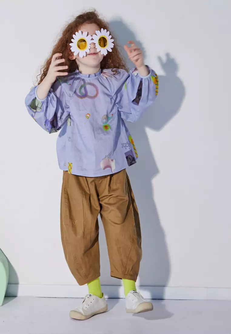 女大童长袖衬衫满印印花个性衬衣