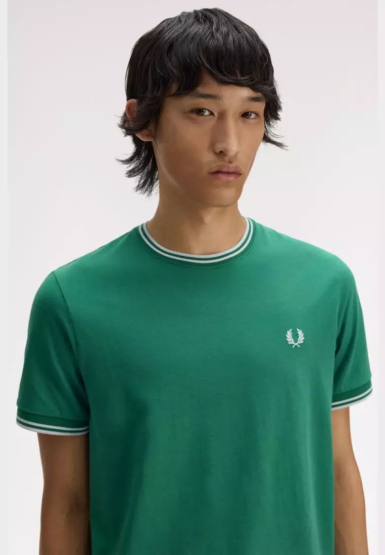 Fred Perry M1588 Twin Tipped T-Shirt (Sport Green / Light Ice / Light Ice)