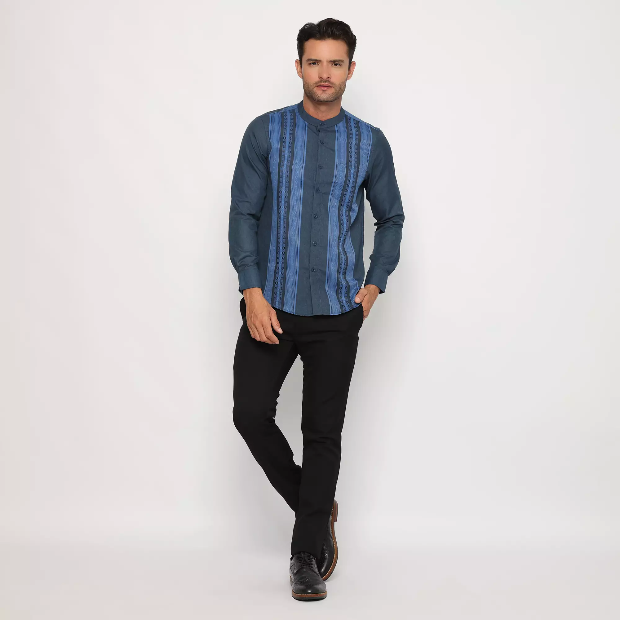 Platini Kemeja Koko Pria Lengan Panjang Katun Navy 961161