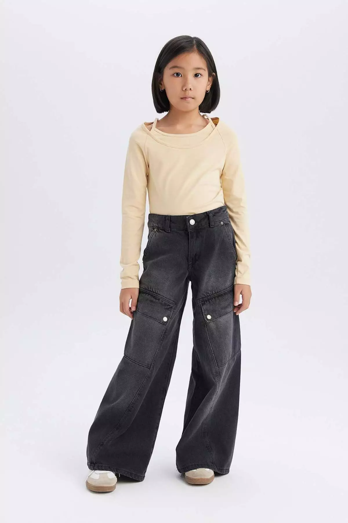 Girls Slim Fit Slim Fit Lapel Printed Ribbed Camisole Long Sleeve T-Shirt D9237A825Sp