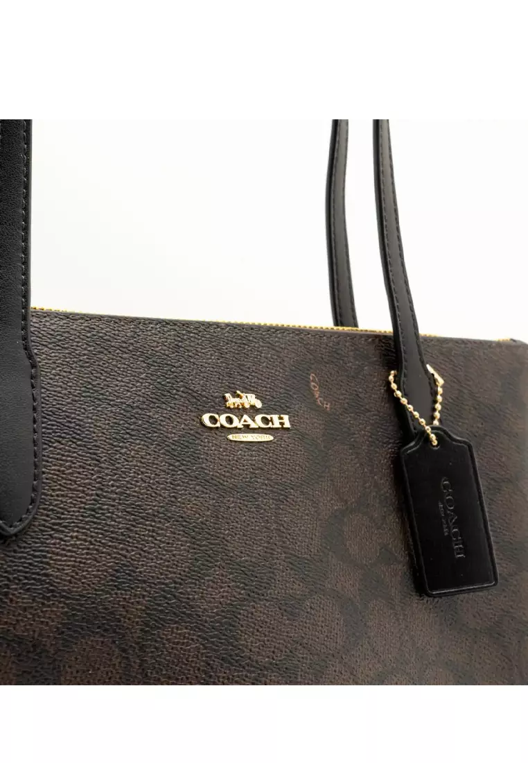 Fiona Zip Tote Bag In Signature Canvas - Walnut/Black