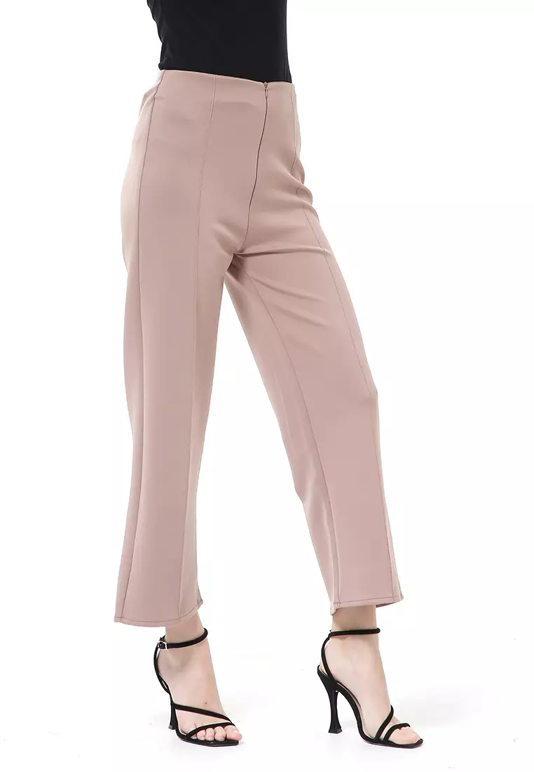 Stella Celana Kerja Wanita Long Pants Kulot Simple Design Material Scuba ORIGINAL - Mocca